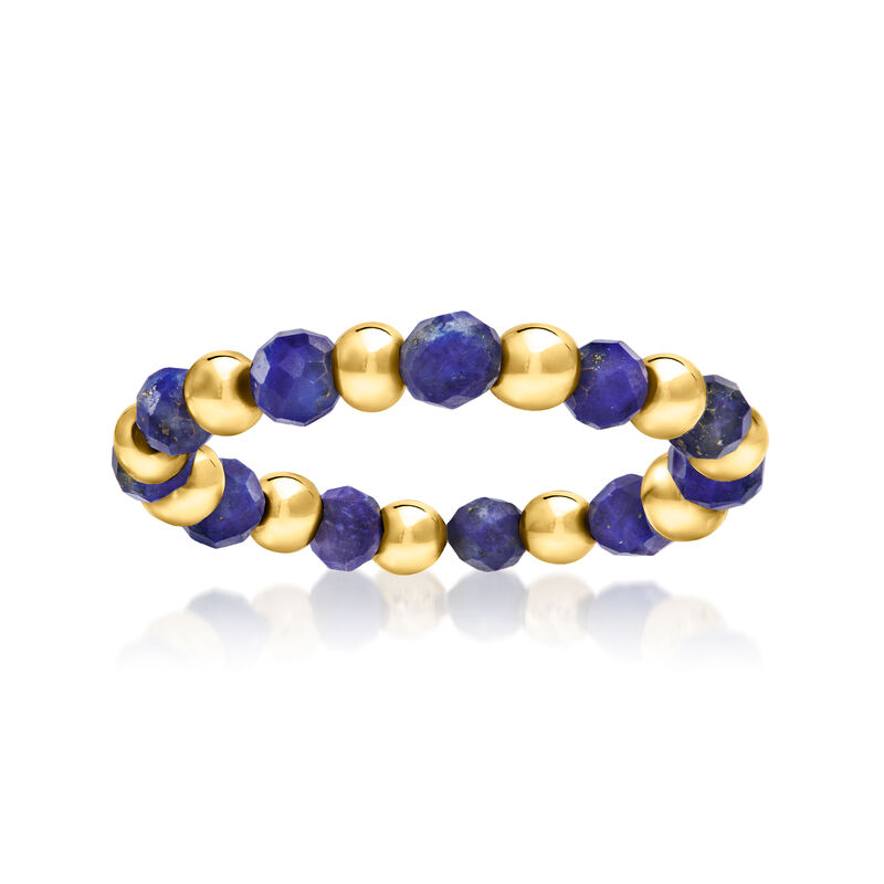 3-3.5mm Lapis Bead Stretch Ring with 14kt Yellow Gold. Medium (7 - 8) image number 0
