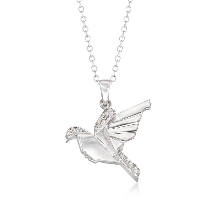 Sterling Silver Bird Pendant Necklace with Diamond Accents. 18&quot; image number 1