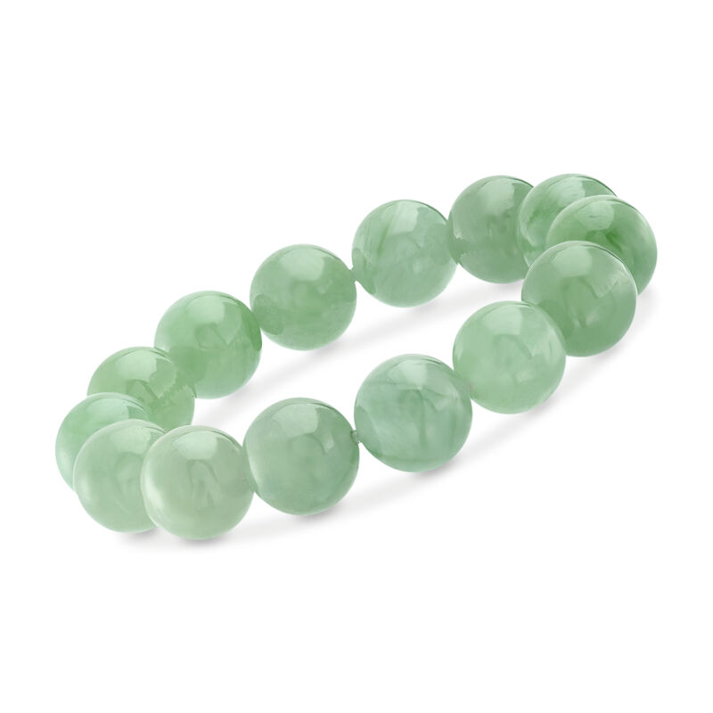 Green Jade Bead Stretch Bracelet. 7&quot; image number 0