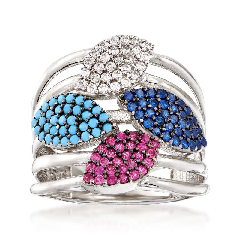 Simulated Turquoise and .50 ct. t.w. Multicolored CZ Ring in Sterling Silver image number 0