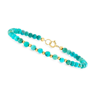 4-4.5mm Turquoise Bead Bracelet in 10kt Yellow Gold