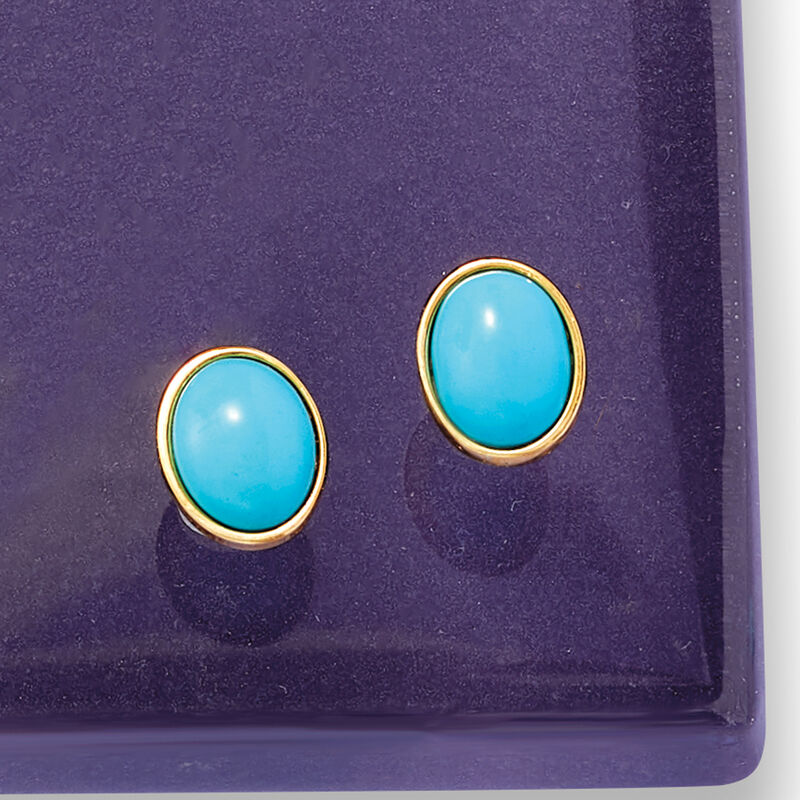 Italian Turquoise Stud Earrings in 14kt Yellow Gold image number 2