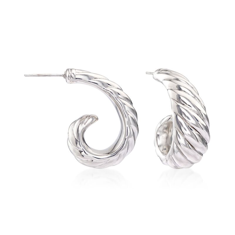 Sterling Silver Shrimp J-Hoop Earrings image number 0