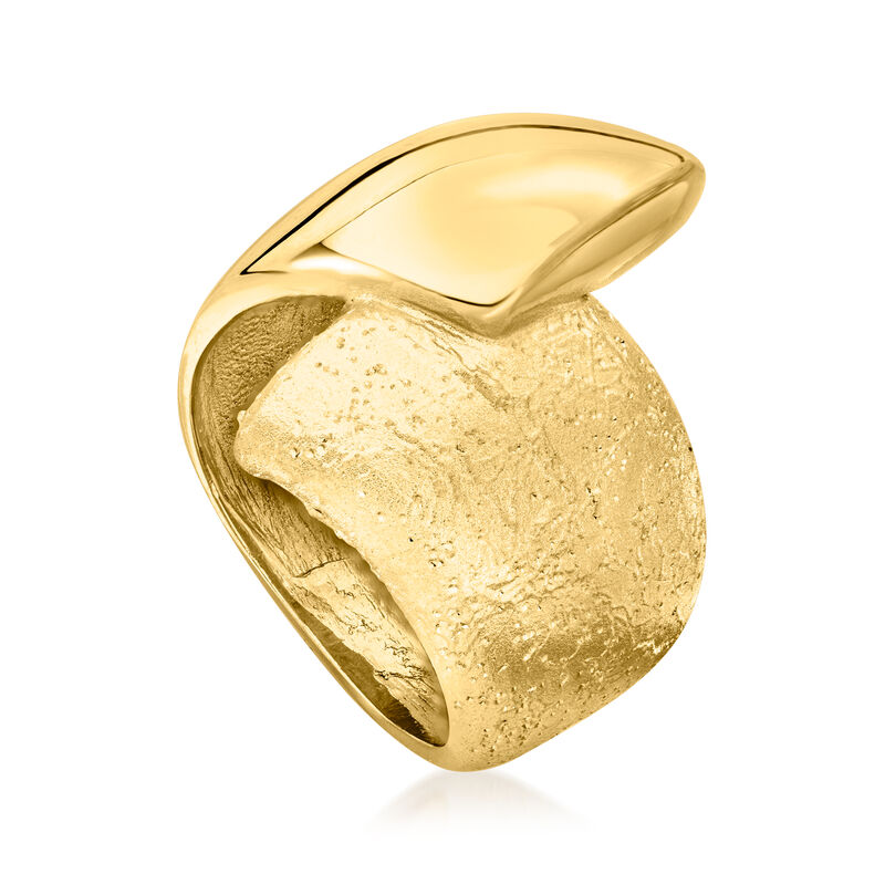 Italian Textured and Polished 18kt Gold Over Sterling Wrap Ring image number 3