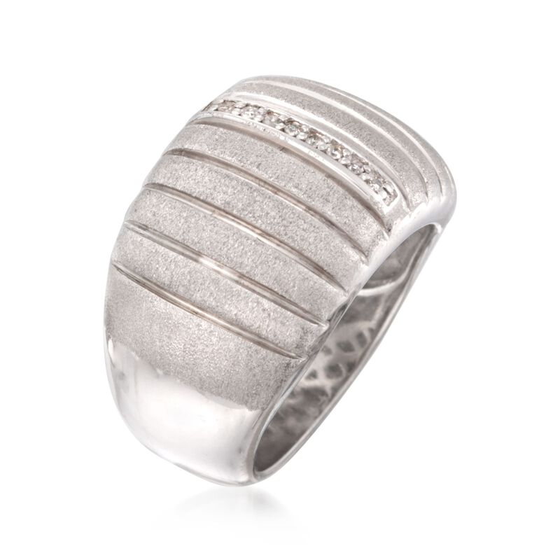 Sterling Silver Ribbed Band with Diamond Accents image number 2