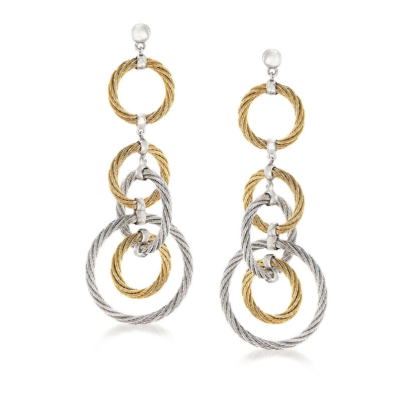 ALOR &quot;Classique&quot; Two-Tone Stainless Steel Multi-Circle Drop Earrings with 18kt White Gold  image number 0