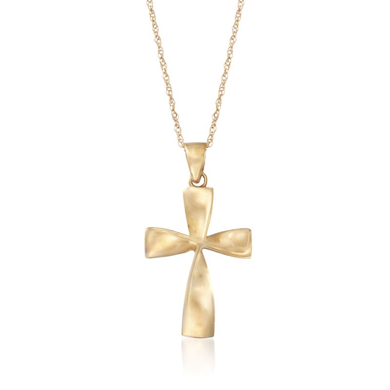 14kt Yellow Gold Curved Cross Pendant Necklace image number 0