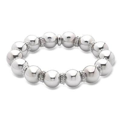 Italian Sterling Silver-Plated Bead Stretch Bracelet