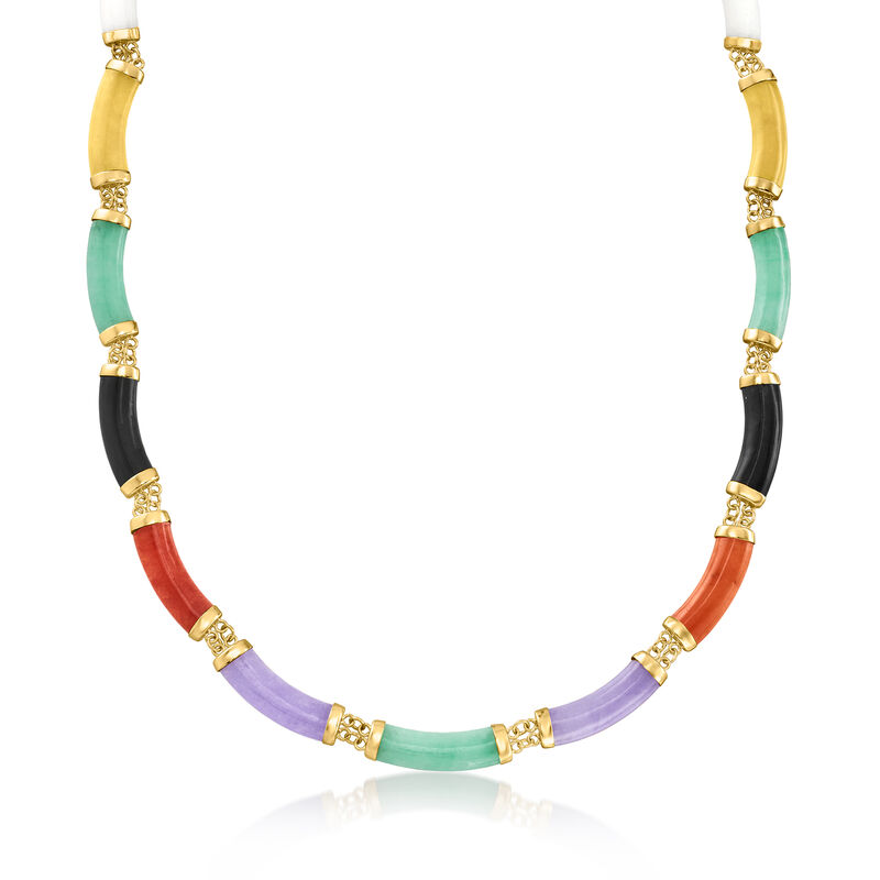 Multicolored Jade Necklace in 18kt Yellow Gold Over Sterling Silver. 18&quot; image number 3