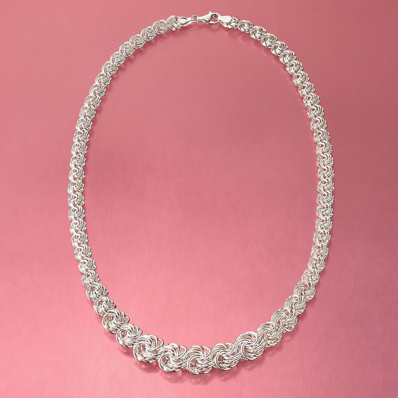 Italian Sterling Silver Graduated Rosette Link Necklace image number 2