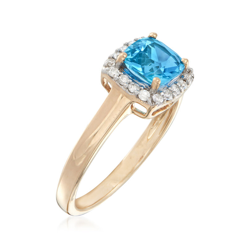 1.10 Carat Swiss Blue Topaz and .17 ct. t.w. Diamond Ring in 14kt Yellow Gold image number 2