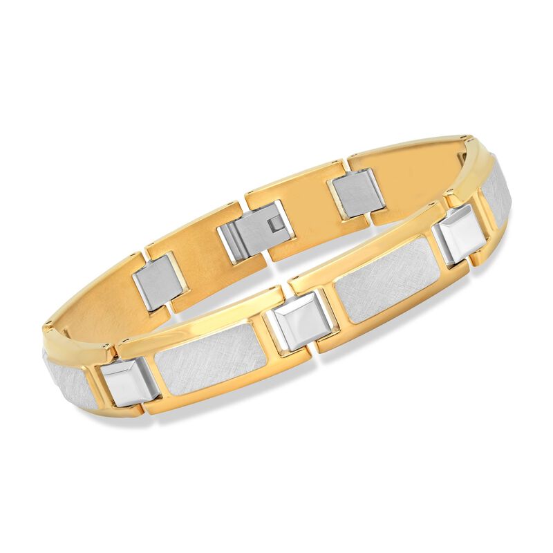Men's Two-Tone Stainless Steel Textured and Polished Link Bracelet. 8.5&quot; image number 0