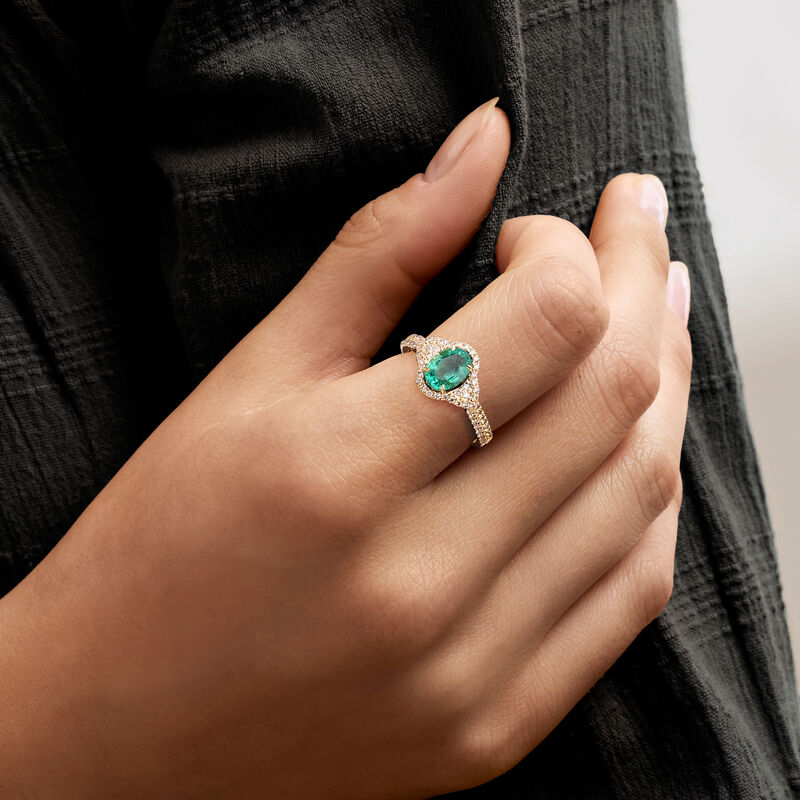 1.30 Carat Emerald and .40 ct. t.w. Diamond Ring in 14kt Yellow Gold image number 1