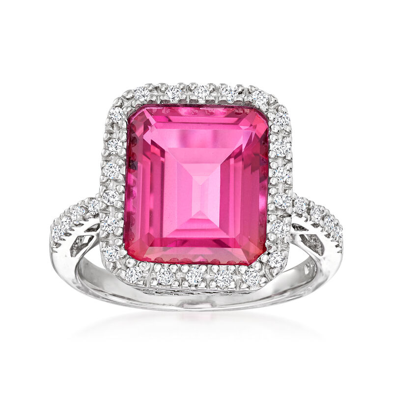 6.50 Carat Pink Topaz and .25 ct. t.w. Diamond Ring in Sterling Silver image number 0