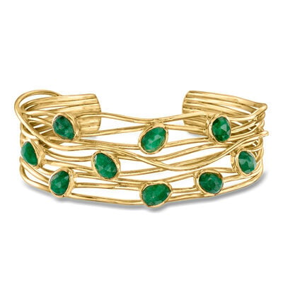 6.25 ct. t.w. Emerald Highway Cuff Bracelet in 18kt Gold Over Sterling