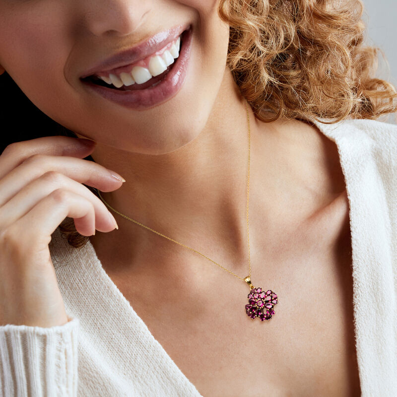 7.70 ct. t.w. Rhodolite Garnet Cluster Pendant Necklace in 18kt Gold Over Sterling. 18" image number 1