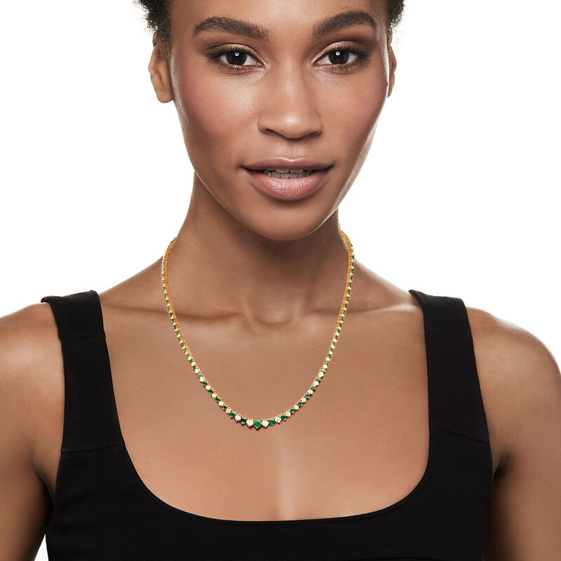 6.50 ct. t.w. Emerald and 1.50 ct. t.w. Diamond Tennis Necklace in 18kt Gold Over Sterling image number 1