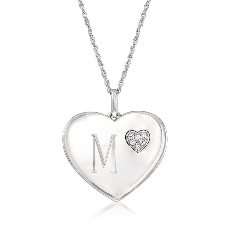 Sterling Silver Single-Initial Heart Pendant Necklace with .10 ct. t.w. Diamonds. 18&quot; image number 1