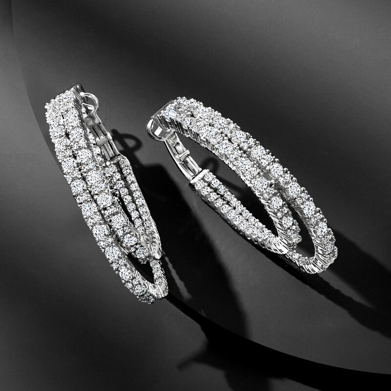 4.00 ct. t.w. Diamond Asymmetrical Double-Hoop Earrings in 14kt White Gold. 1 1/2" image number 2