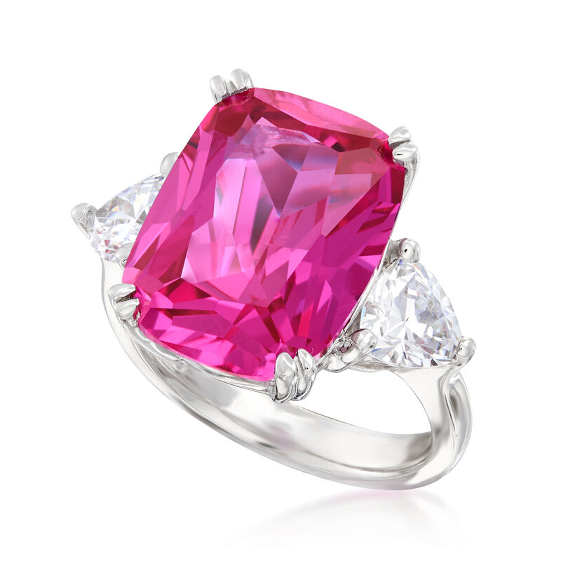 12.50 Carat Pink CZ and 1.50 ct. t.w. CZ Ring in Sterling Silver image number 3