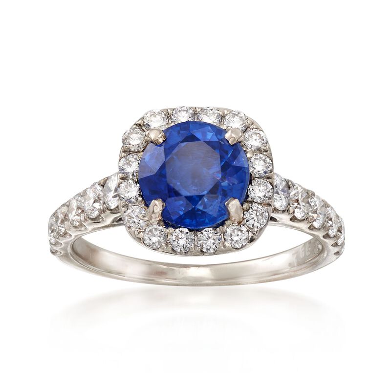 C. 1990 Vintage 1.50 Carat Sapphire and .85 ct. t.w. Diamond Ring in 14kt White Gold image number 0