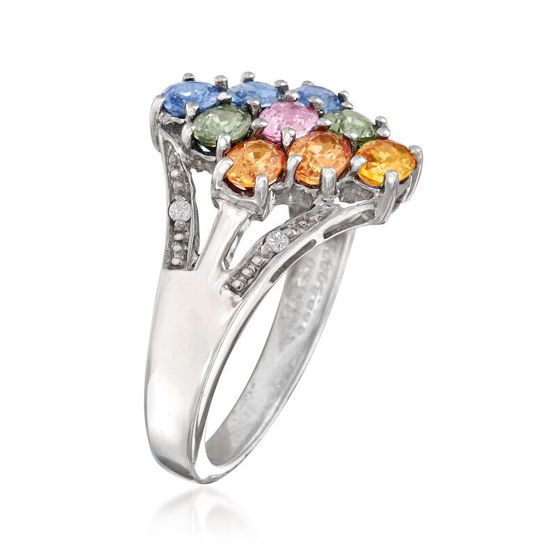 1.40 ct. t.w. Multicolored Sapphire Ring with White Topaz Accents in Sterling Silver image number 2