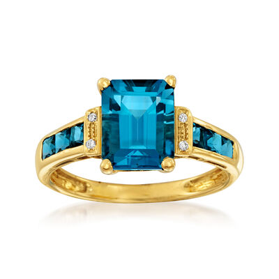 3.00 ct. t.w. London Blue Topaz Ring with Diamonds in 14kt Yellow Gold