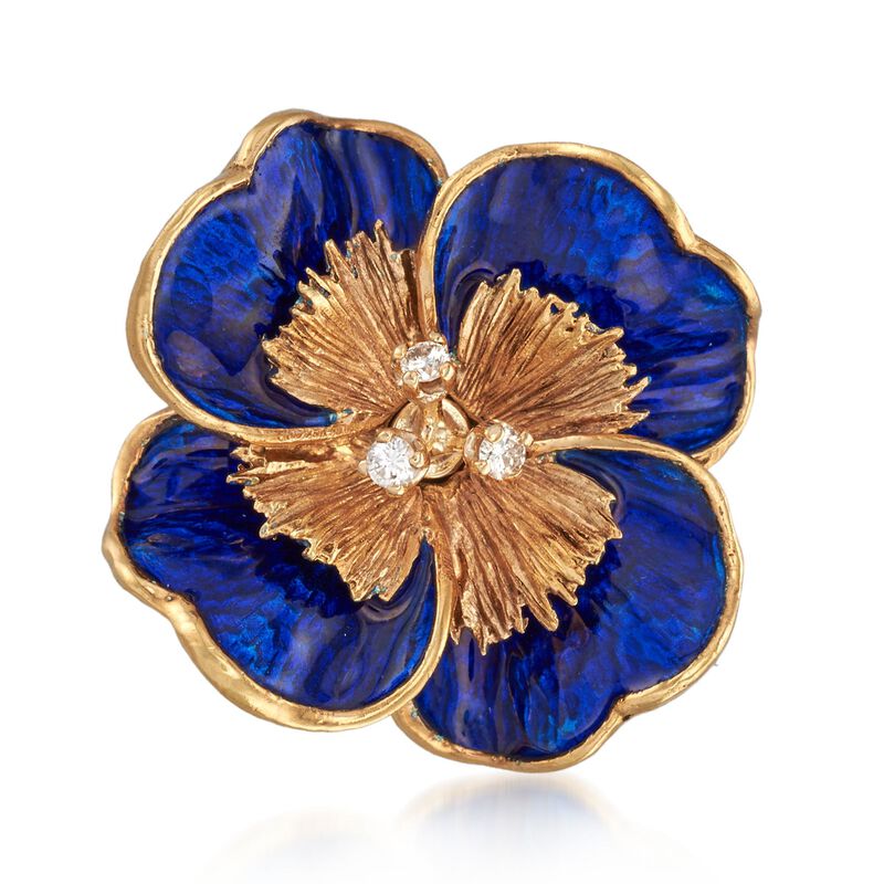 C. 1970 Vintage Tiffany Jewelry Blue Enamel Flower Pin in 18kt Yellow Gold  image number 0