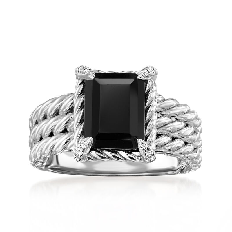 Onyx Three-Row Ring with White Topaz in Sterling Silver image number 0