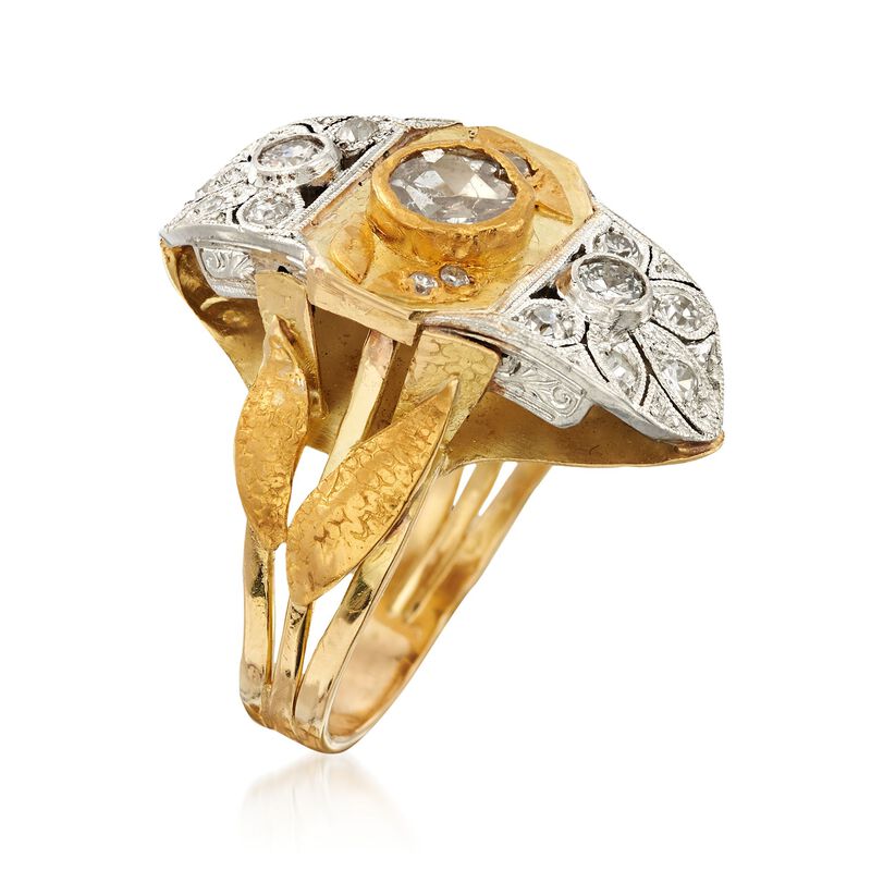 C. 1980 Vintage 1.00 ct. t.w. Diamond Leaf Dinner Ring in 18kt and 24kt Gold. Size 7 image number 2