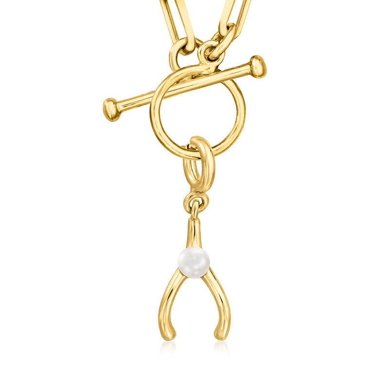 3-3.5mm Cultured Pearl Wishbone Charm in 18kt Gold Over Sterling  image number 2