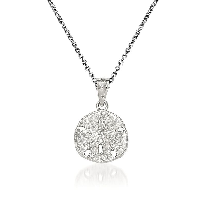 14kt White Gold Sand Dollar Pendant Necklace. 18&quot; image number 0