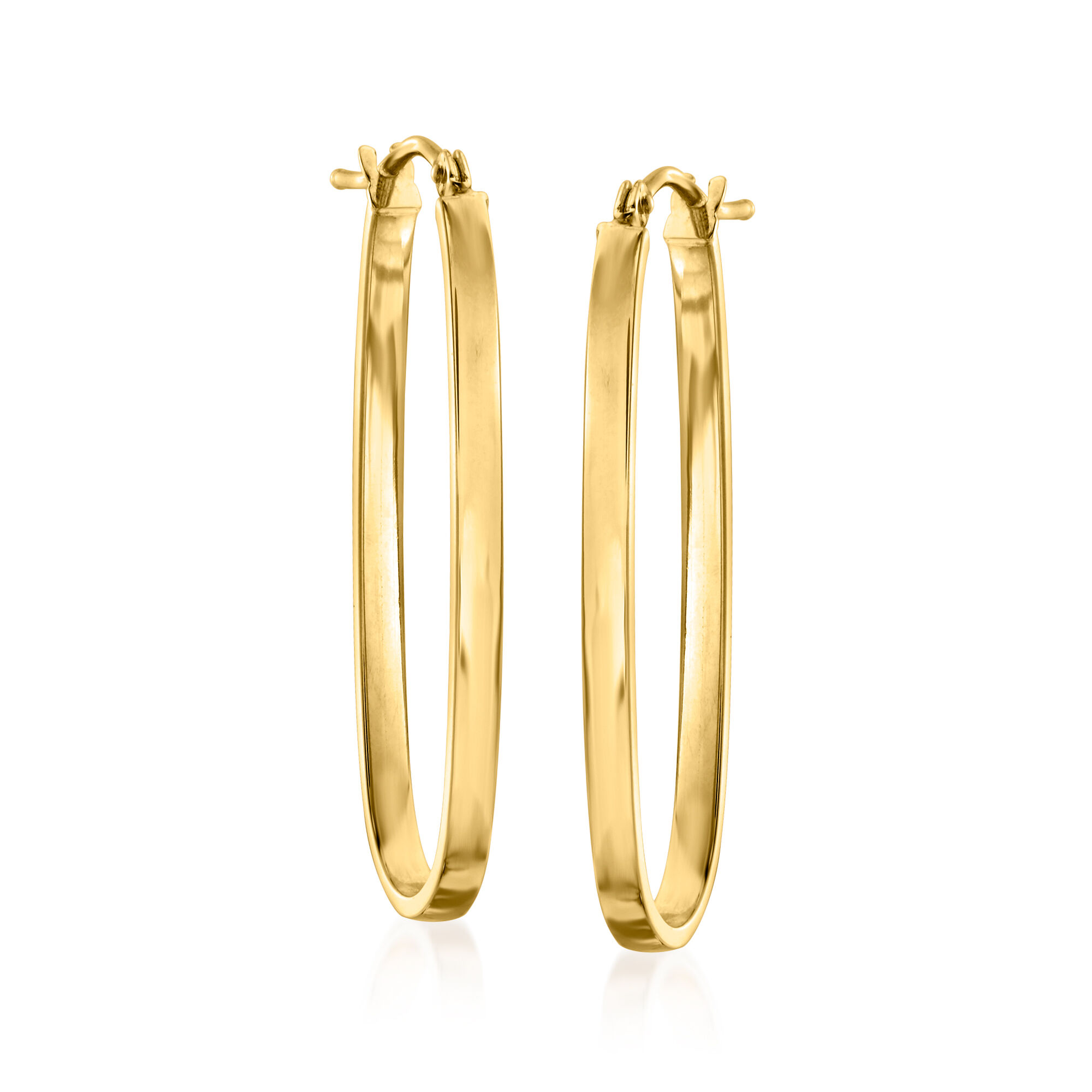 Italian 14kt Yellow Gold Flat-Oval Hoop Earrings. 1 1/4