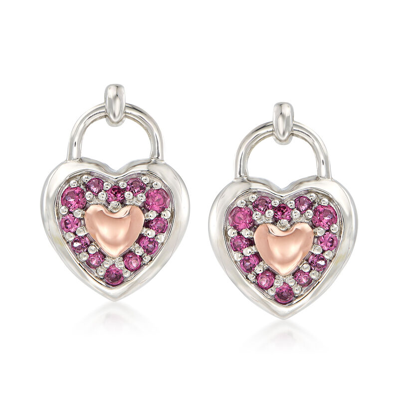.40 ct. t.w. Rhodolite Garnet Heart Earrings in Sterling Silver and 14kt Rose Gold image number 0