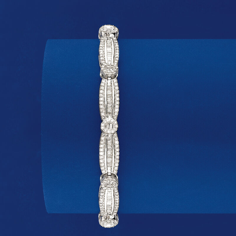 3.00 ct. t.w. Baguette and Round Diamond Bracelet in 14kt White Gold image number 2