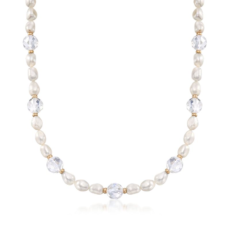 8-9mm Cultured Pearl and Rock Crystal Station Necklace with 14kt Yellow Gold image number 0