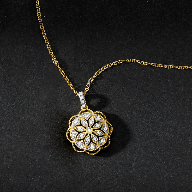 .25 ct. t.w. Diamond Flower Pendant Necklace in 18kt Gold Over Sterling image number 5