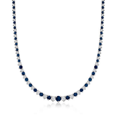 8.00 ct. t.w. Sapphire and 1.50 ct. t.w. Diamond Tennis Necklace in Sterling Silver