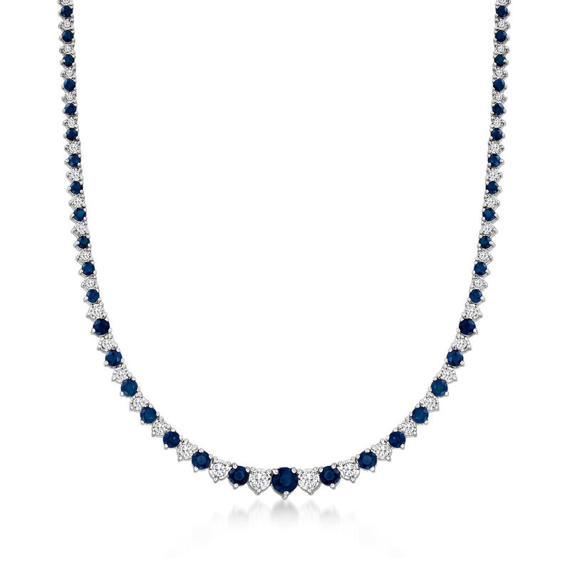 8.00 ct. t.w. Sapphire and 1.50 ct. t.w. Diamond Tennis Necklace in Sterling Silver image number 0