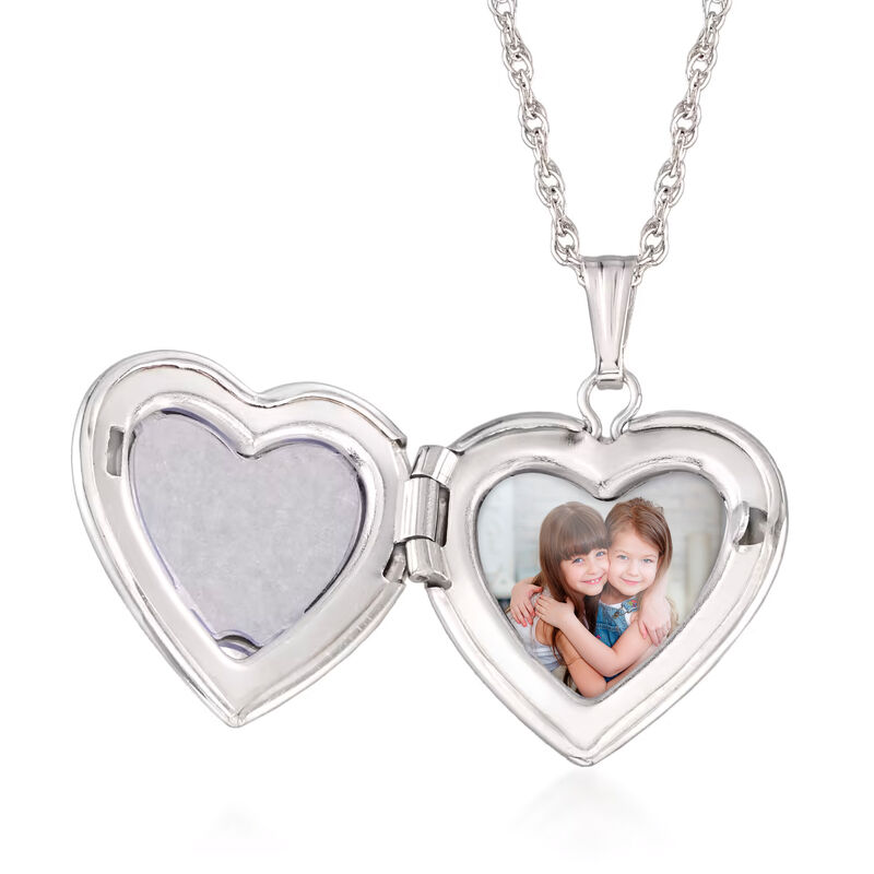 14kt White Gold Heart Locket Necklace with Single Diamond image number 2