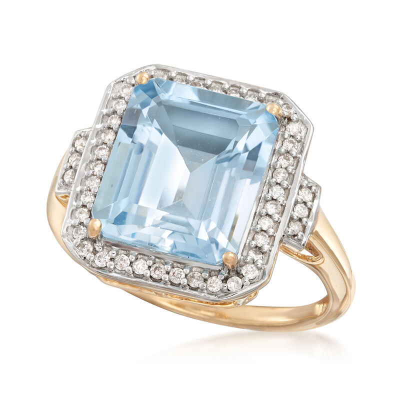 5.00 Carat Aquamarine and .22 ct. t.w. Diamond Ring in 14kt Yellow Gold image number 3