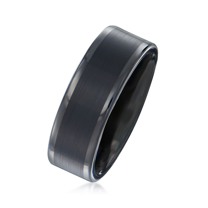 Men's 8mm Black Tungsten Carbide Wedding Band image number 1