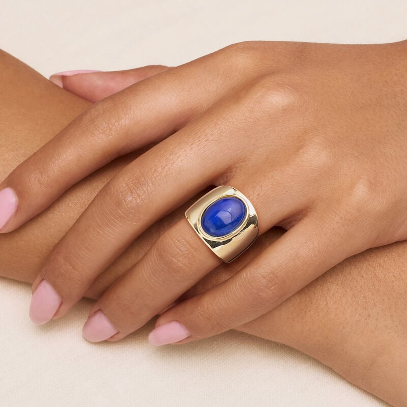 Italian 14kt Yellow Gold-Plated Ring with Simulated Lapis image number 1