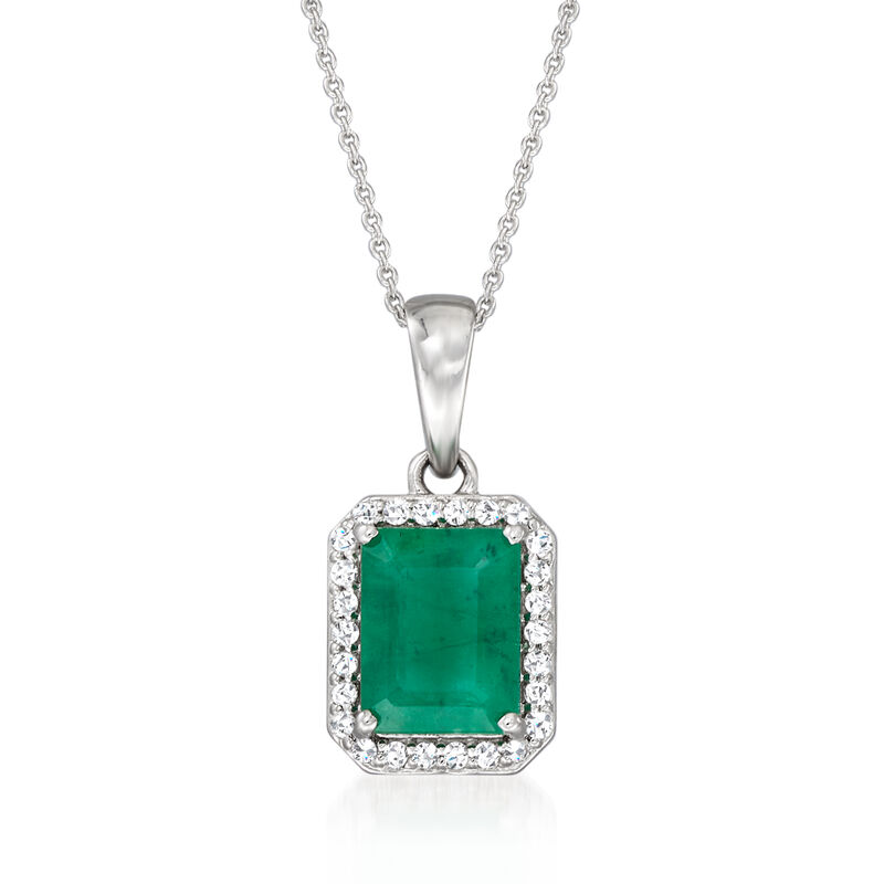1.60 Carat Emerald and .16 ct. t.w. Diamond Pendant Necklace in 14kt White Gold image number 0