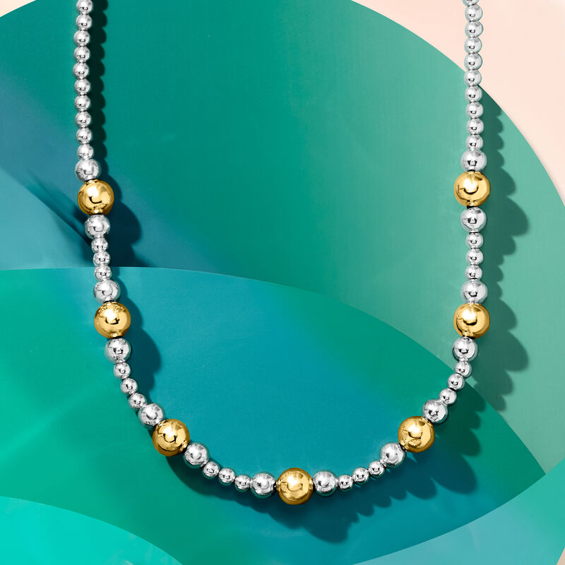 Italian Sterling Silver and 18kt Gold Over Sterling Graduated Bead Necklace image number 2