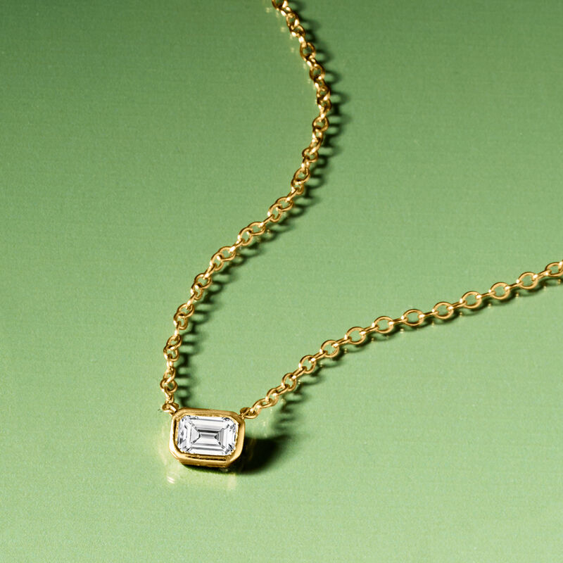.20 Carat Emerald-Cut Lab-Grown Diamond Solitaire Necklace in 14kt Yellow Gold. 16&quot; image number 2