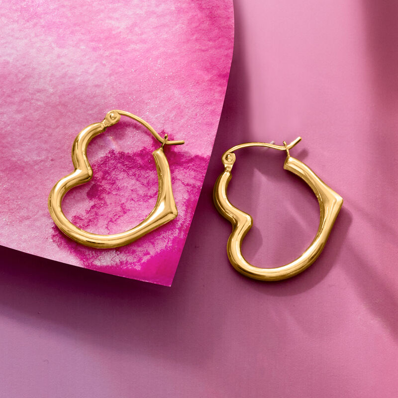 14kt Yellow Gold Heart Hoop Earrings. 3/8&quot; image number 3