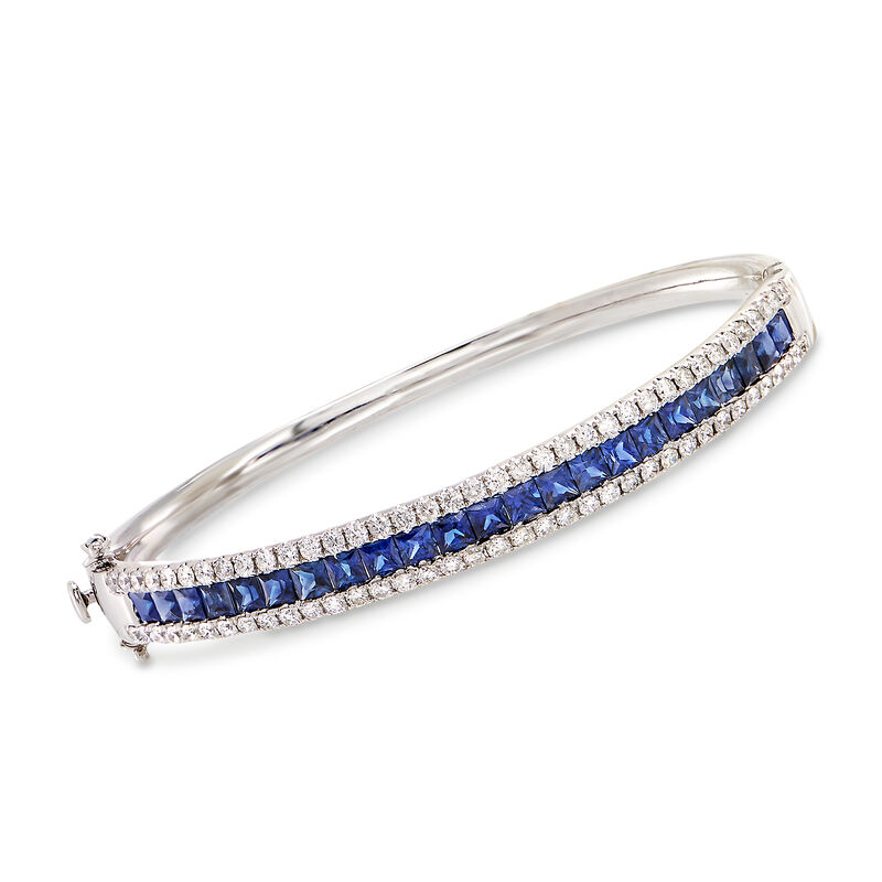 4.50 ct. t.w. Sapphire and 1.85 ct. t.w. Diamond Bangle Bracelet in 14kt White Gold image number 0
