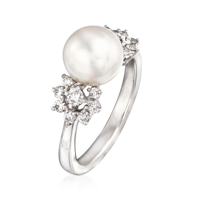 Mikimoto 8.5mm A+ Akoya Pearl and .39 ct. t.w. Diamond Ring in 18kt White Gold. Size 7 image number 2