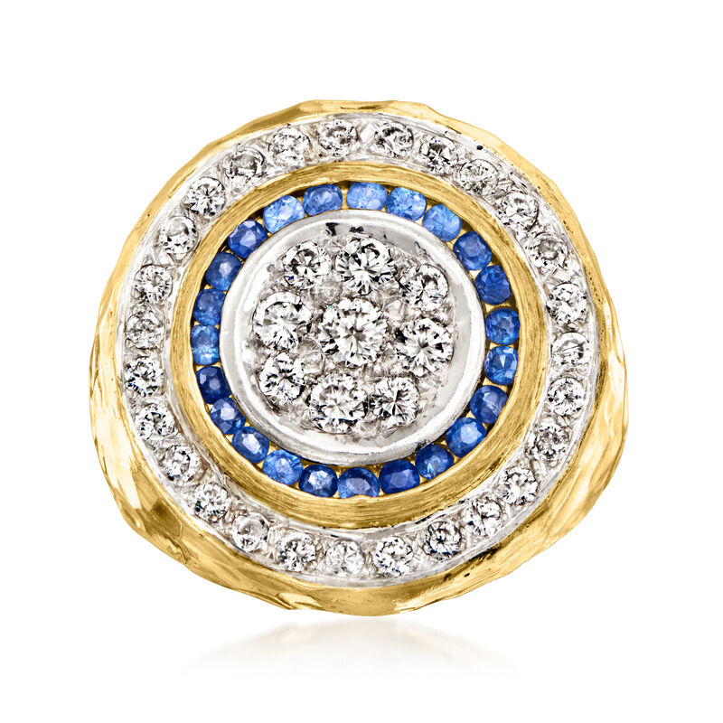 C. 1980 Vintage 1.20 ct. t.w. Diamond and .70 ct. t.w. Sapphire Ring in Platinum and 18kt Yellow Gold. Size 8.5 image number 0